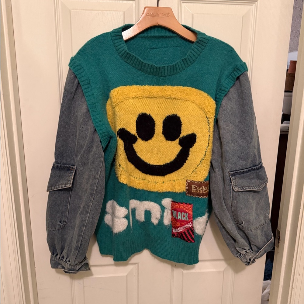 Black Brand Sweater with Denim Sleeve